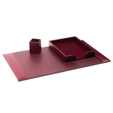 Burgundy Bonded Leather Desk Set, 3pc